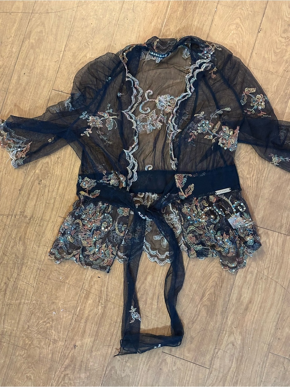Y2K Black sheer Mesh floral decorative jacket